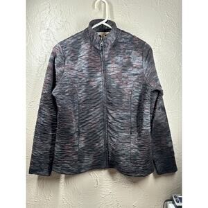 Erin London Black Burgundy High Neck Zip‎ Up Crinkle Fabric Jacket Blouse Size M